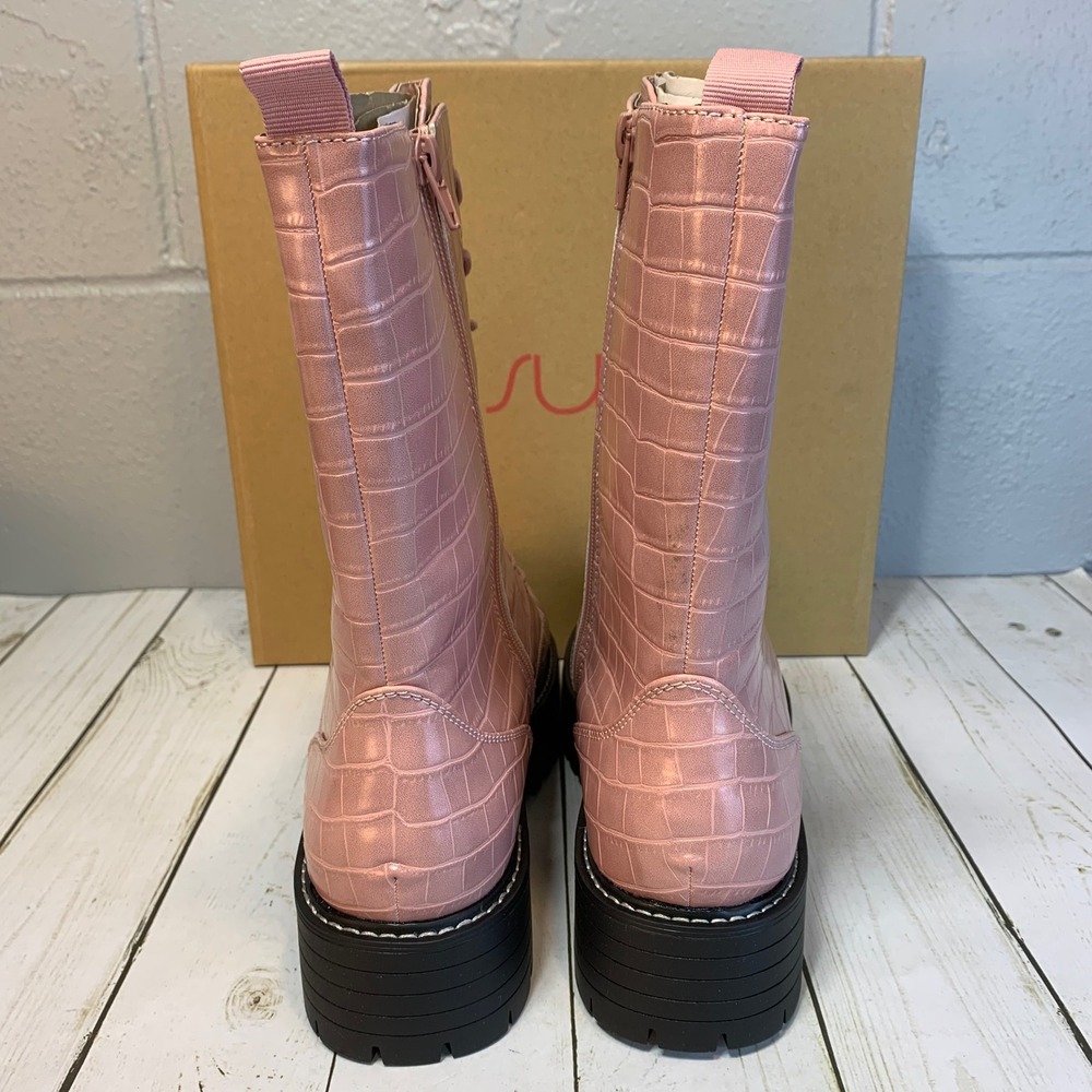 NEW Sugar By Belk Womens Pink Croc Emboss Combat Boots Size 10 M SGR Limelight - Picture 3 of 7